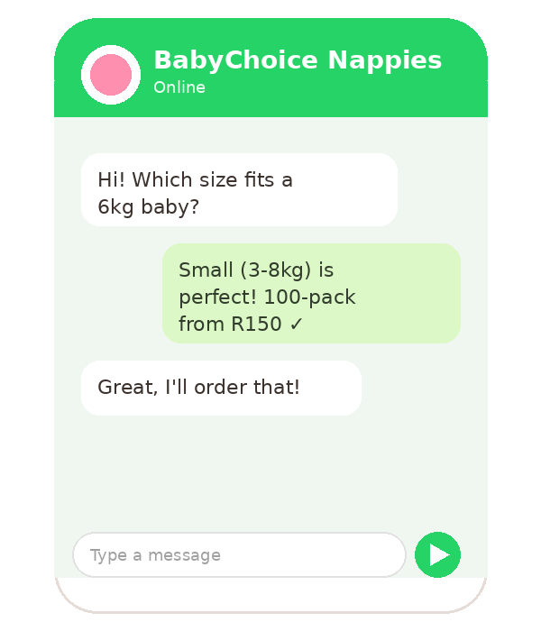 Ordering BabyChoice nappies on WhatsApp